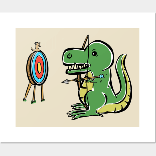 Tyrannosaurus Dinosaur Dino Archer Archery Cartoon Cute Character Posters and Art